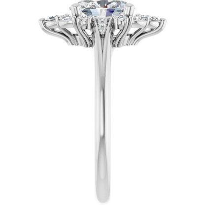 14K White Gold 1.43 CTW Oval Multi-Shape Cluster Diamond Engagement Ring