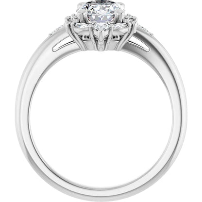 14K White Gold 1.43 CTW Oval Multi-Shape Cluster Diamond Engagement Ring
