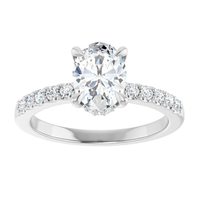 14K White Gold 1.26 CTW Oval Solitaire Pavé Hidden Halo Lab Grown Diamond Engagement Ring