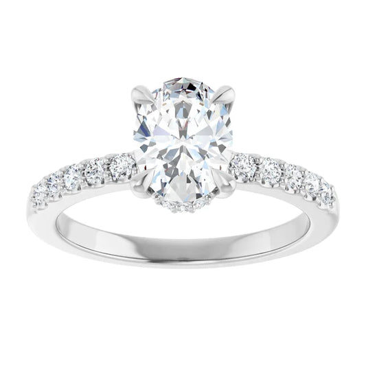 14K White Gold 1.26 CTW Oval Solitaire Pavé Hidden Halo Lab Grown Diamond Engagement Ring