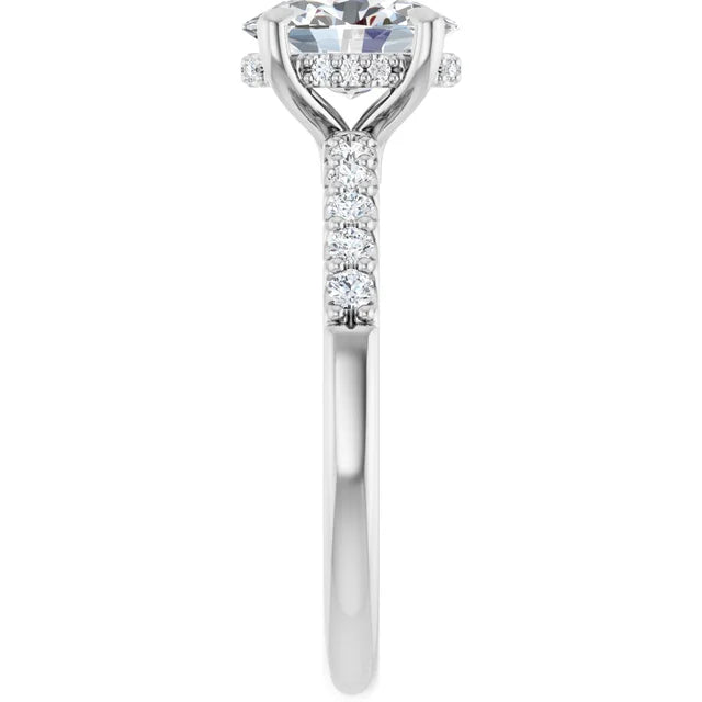 14K White Gold 1.26 CTW Oval Solitaire Pavé Hidden Halo Lab Grown Diamond Engagement Ring