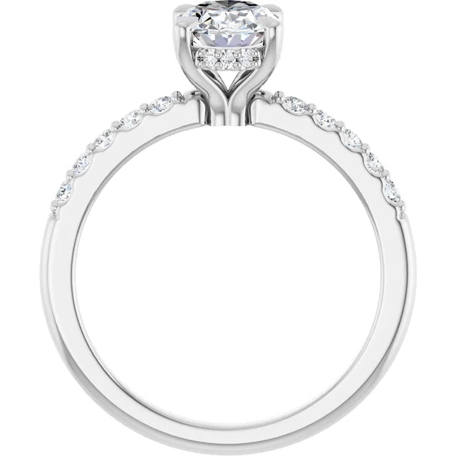 14K White Gold 1.26 CTW Oval Solitaire Pavé Hidden Halo Lab Grown Diamond Engagement Ring