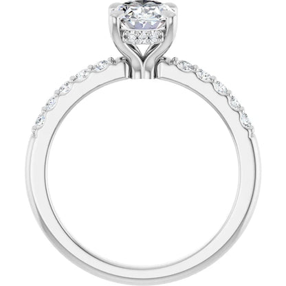 14K White Gold 1.26 CTW Oval Solitaire Pavé Hidden Halo Lab Grown Diamond Engagement Ring