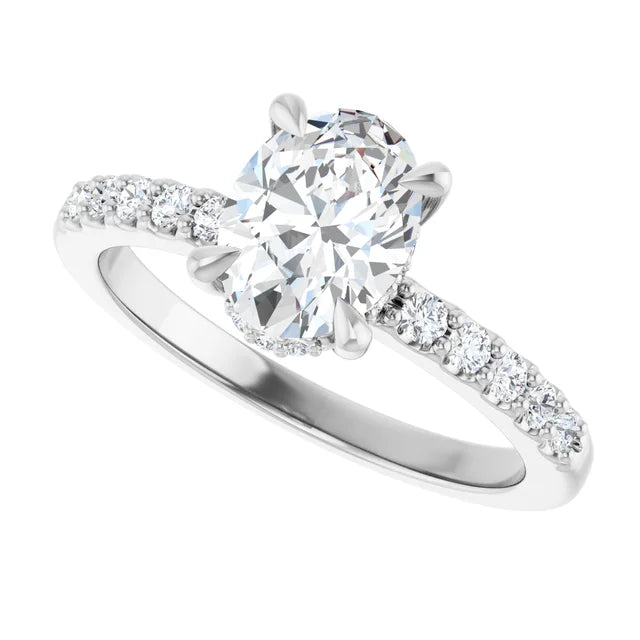 14K White Gold 1.26 CTW Oval Solitaire Pavé Hidden Halo Lab Grown Diamond Engagement Ring