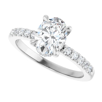 14K White Gold 1.26 CTW Oval Solitaire Pavé Hidden Halo Lab Grown Diamond Engagement Ring