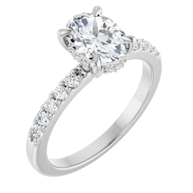 14K White Gold 1.26 CTW Oval Solitaire Pavé Hidden Halo Lab Grown Diamond Engagement Ring