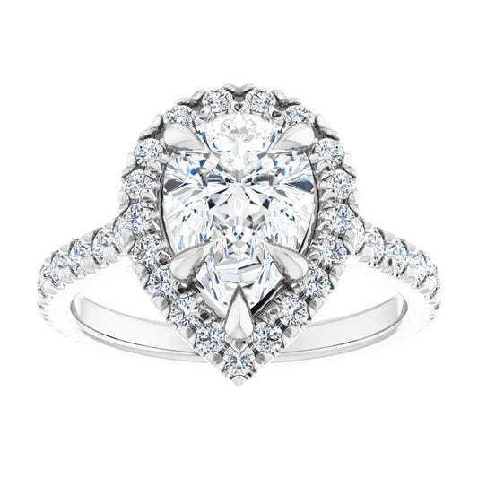 14K White Gold 1.27 CTW Pear Halo Pavé Diamond Engagement Ring
