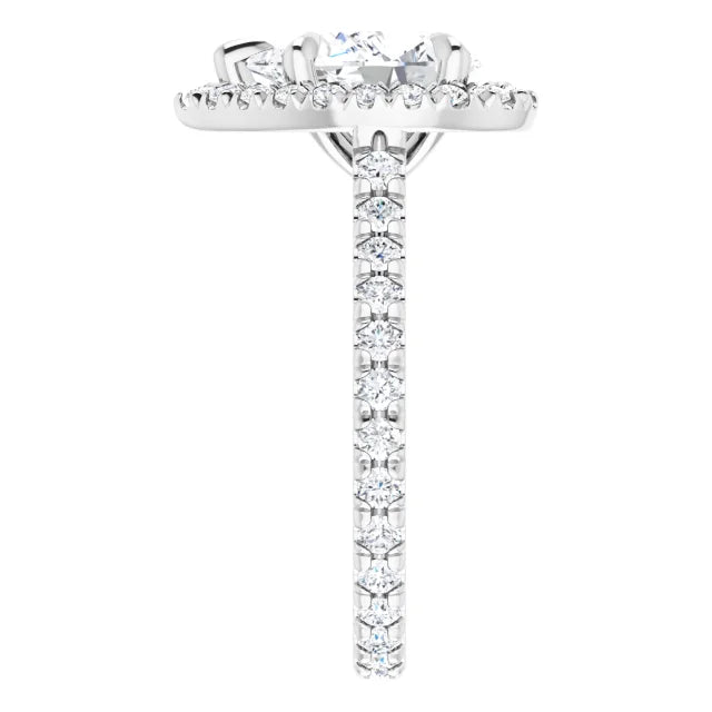 14K White Gold 1.27 CTW Pear Halo Pavé Diamond Engagement Ring