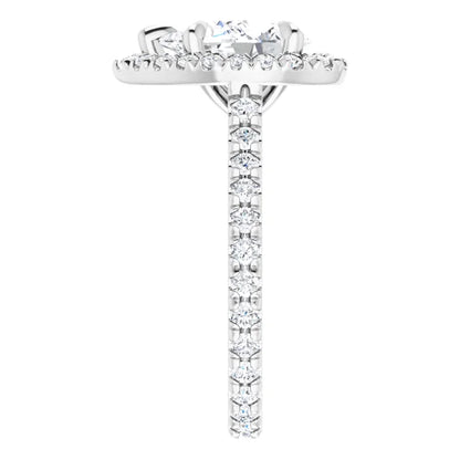 14K White Gold 1.27 CTW Pear Halo Pavé Diamond Engagement Ring