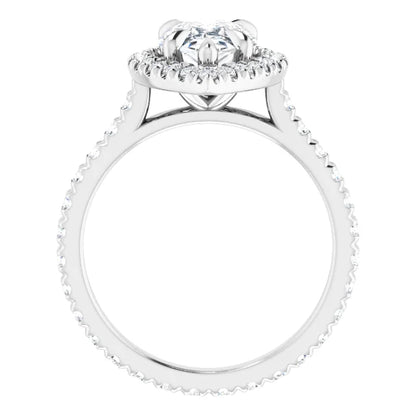 14K White Gold 1.27 CTW Pear Halo Pavé Diamond Engagement Ring