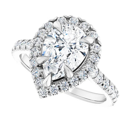 14K White Gold 1.27 CTW Pear Halo Pavé Diamond Engagement Ring