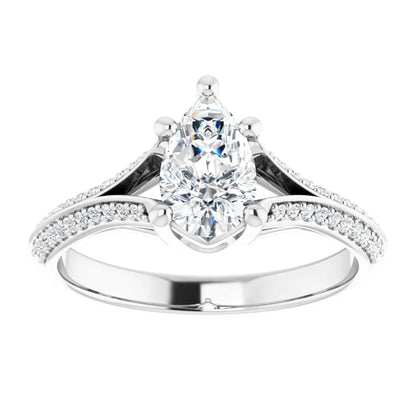 14K White Gold 1.27 CTW Pear Solitaire Pavé Lab Grown Diamond Engagement Ring