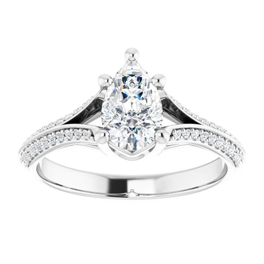 14K White Gold 1.27 CTW Pear Solitaire Pavé Lab Grown Diamond Engagement Ring