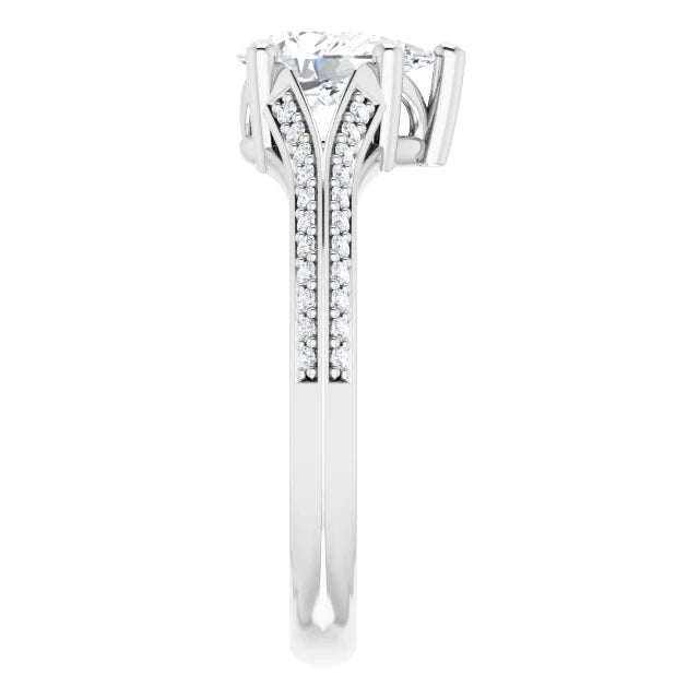 14K White Gold 1.27 CTW Pear Solitaire Pavé Lab Grown Diamond Engagement Ring
