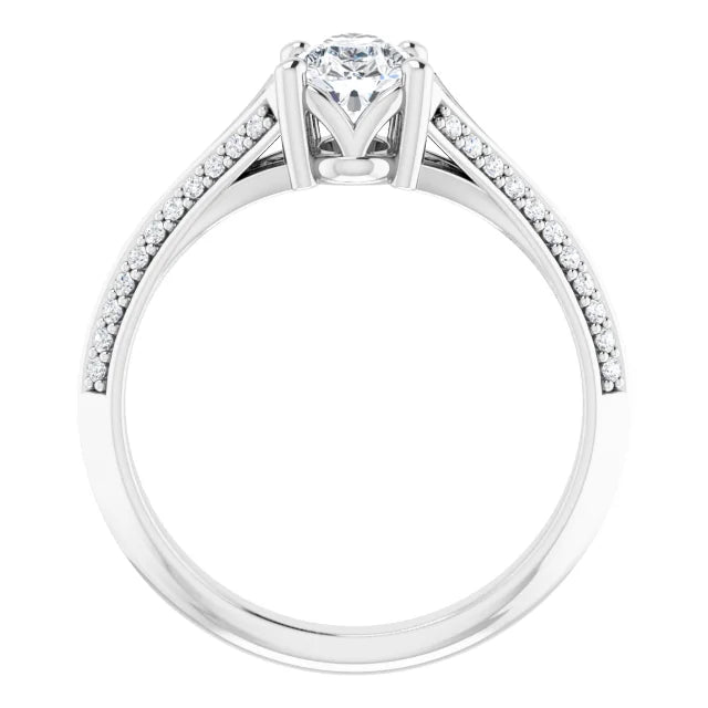 14K White Gold 1.27 CTW Pear Solitaire Pavé Lab Grown Diamond Engagement Ring
