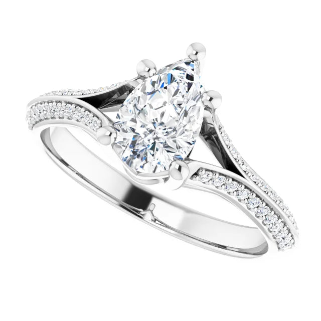 14K White Gold 1.27 CTW Pear Solitaire Pavé Lab Grown Diamond Engagement Ring