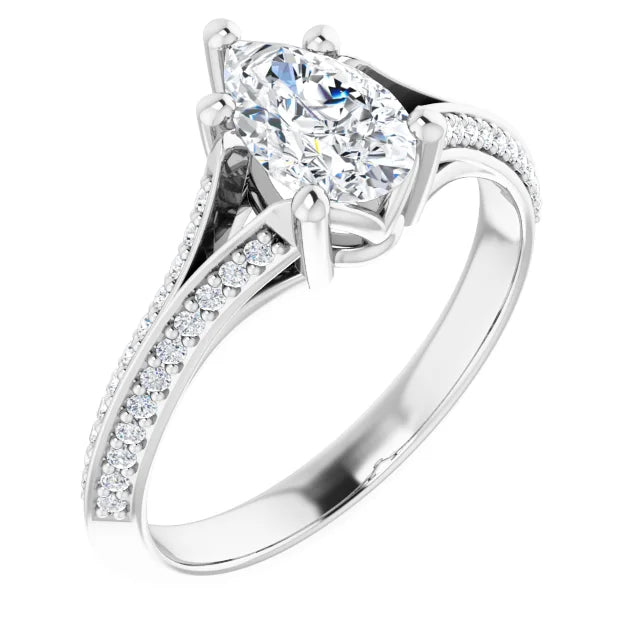 14K White Gold 1.27 CTW Pear Solitaire Pavé Lab Grown Diamond Engagement Ring