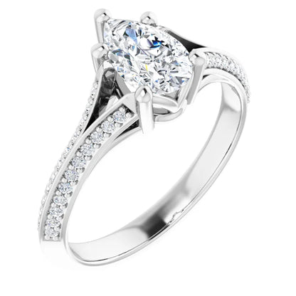 14K White Gold 1.27 CTW Pear Solitaire Pavé Lab Grown Diamond Engagement Ring