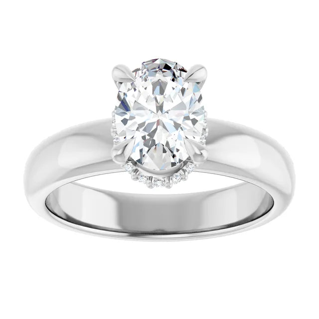 14K White Gold 1.30 CTW Oval Hidden Halo Diamond Engagement Ring