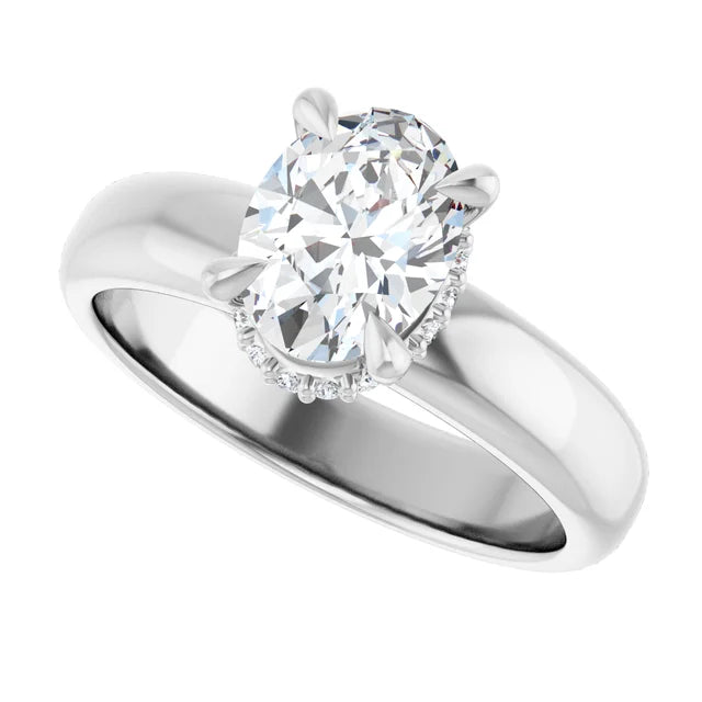 14K White Gold 1.30 CTW Oval Hidden Halo Diamond Engagement Ring