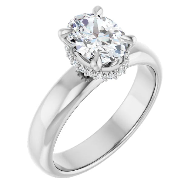 14K White Gold 1.30 CTW Oval Hidden Halo Diamond Engagement Ring