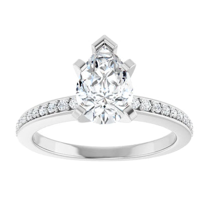 14K White Gold 1.30 CTW Pear Solitaire Pavé Lab Grown Diamond Engagement Ring