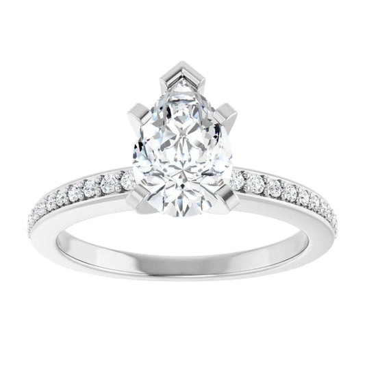 14K White Gold 1.30 CTW Pear Solitaire Pavé Lab Grown Diamond Engagement Ring