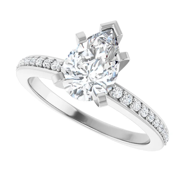 14K White Gold 1.30 CTW Pear Solitaire Pavé Lab Grown Diamond Engagement Ring