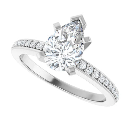 14K White Gold 1.30 CTW Pear Solitaire Pavé Lab Grown Diamond Engagement Ring