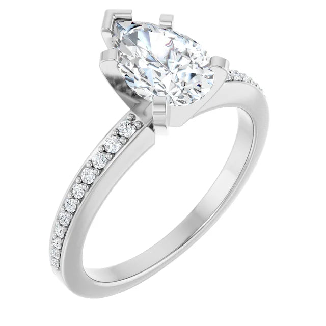 14K White Gold 1.30 CTW Pear Solitaire Pavé Lab Grown Diamond Engagement Ring