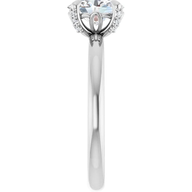14K White Gold 1.32 CTW Oval Solitaire Pavé Lab Grown Diamond Engagement Ring-diamondnetjewellery