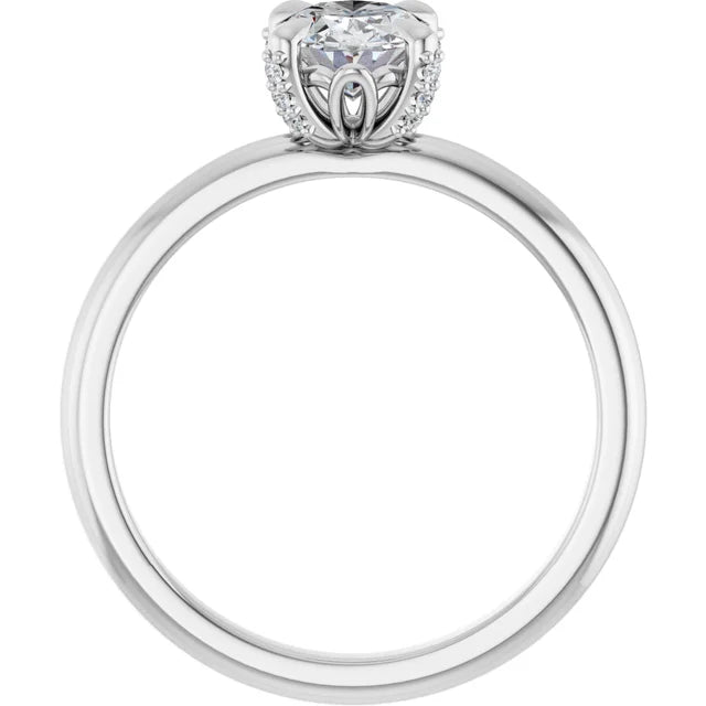 14K White Gold 1.32 CTW Oval Solitaire Pavé Lab Grown Diamond Engagement Ring-diamondnetjewellery