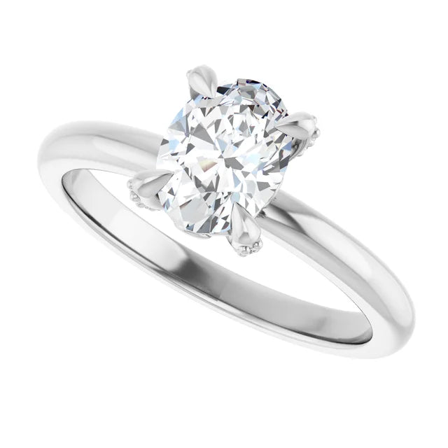 14K White Gold 1.32 CTW Oval Solitaire Pavé Lab Grown Diamond Engagement Ring-diamondnetjewellery