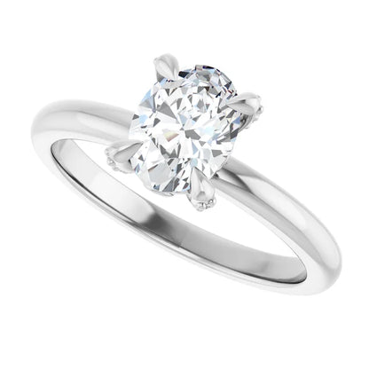 14K White Gold 1.32 CTW Oval Solitaire Pavé Lab Grown Diamond Engagement Ring-diamondnetjewellery