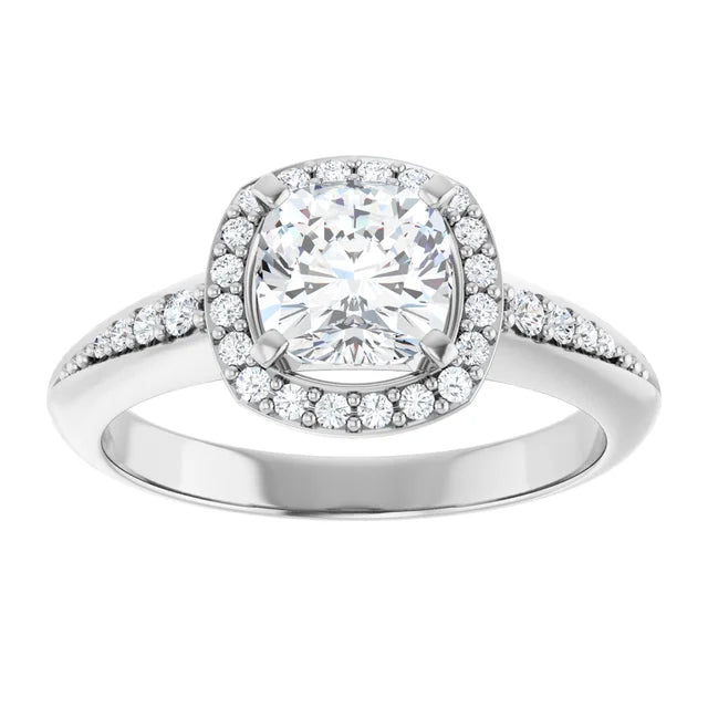 14K White Gold 1.33 CTW Cushion Classic Halo Diamond Engagement Ring