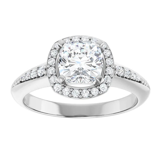 14K White Gold 1.33 CTW Cushion Classic Halo Diamond Engagement Ring