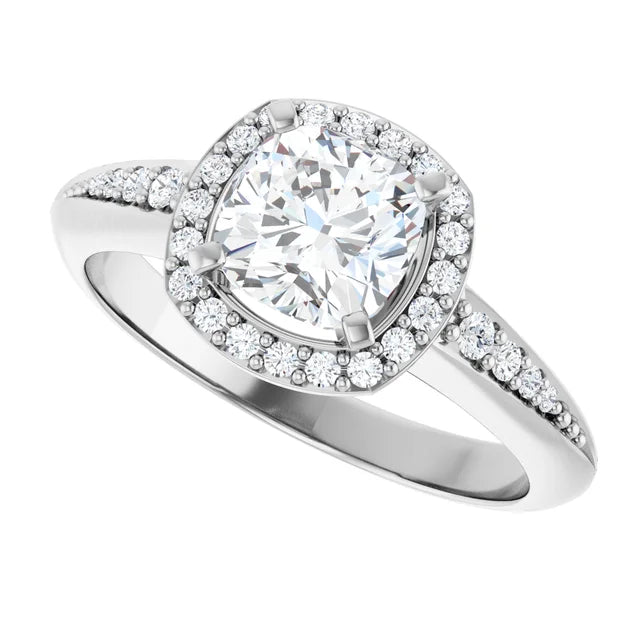 14K White Gold 1.33 CTW Cushion Classic Halo Diamond Engagement Ring