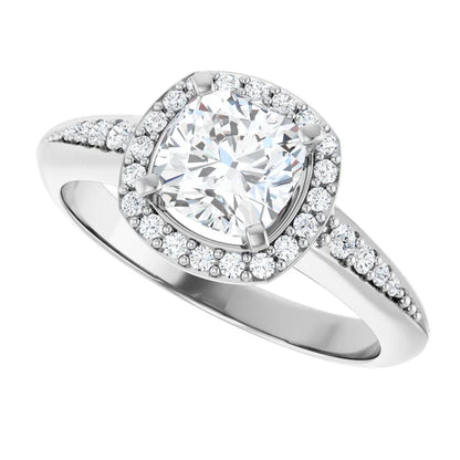 14K White Gold 1.33 CTW Cushion Classic Halo Diamond Engagement Ring