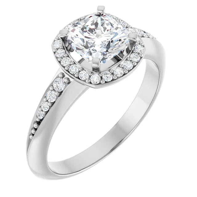 14K White Gold 1.33 CTW Cushion Classic Halo Diamond Engagement Ring