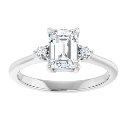 14K White Gold 1.09 CTW Emerald Three-Stone Diamond Engagement Ring