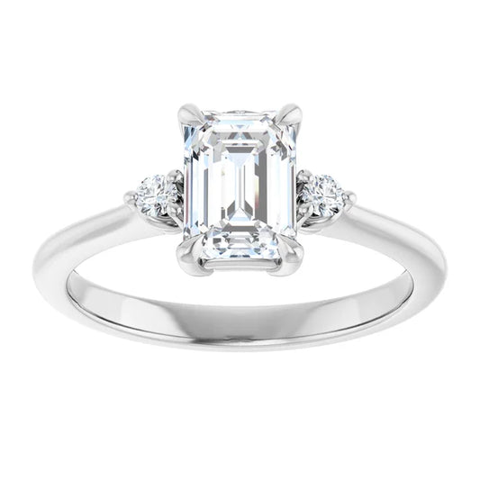 14K White Gold 1.09 CTW Emerald Three-Stone Diamond Engagement Ring