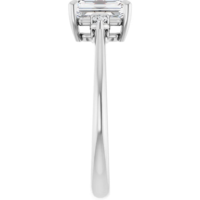 14K White Gold 1.09 CTW Emerald Three-Stone Diamond Engagement Ring