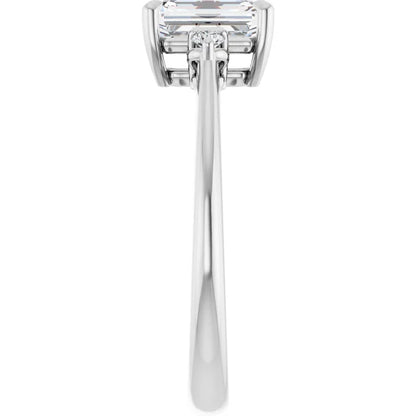 14K White Gold 1.09 CTW Emerald Three-Stone Diamond Engagement Ring