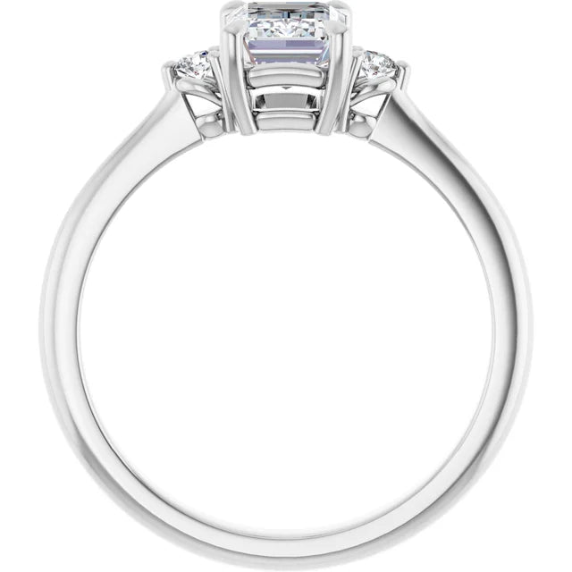 14K White Gold 1.09 CTW Emerald Three-Stone Diamond Engagement Ring