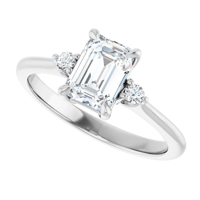 14K White Gold 1.09 CTW Emerald Three-Stone Diamond Engagement Ring