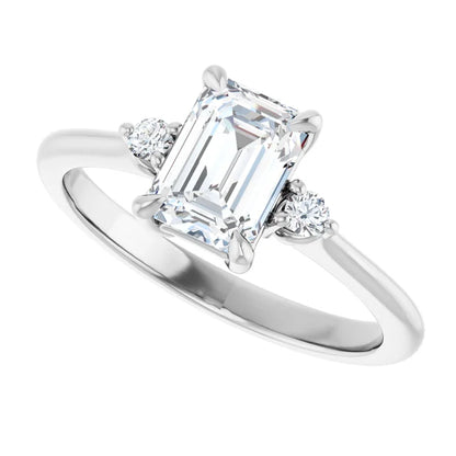 14K White Gold 1.09 CTW Emerald Three-Stone Diamond Engagement Ring