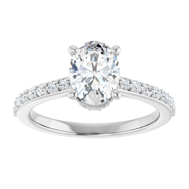14K White Gold 1.33 CTW Oval Hidden Halo Diamond Engagement Ring