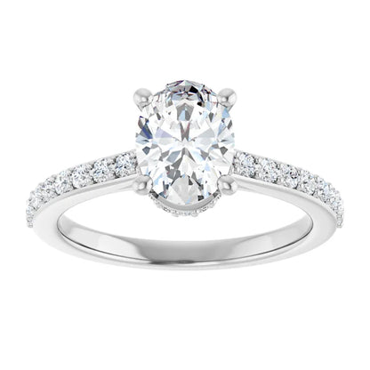 14K White Gold 1.33 CTW Oval Hidden Halo Diamond Engagement Ring