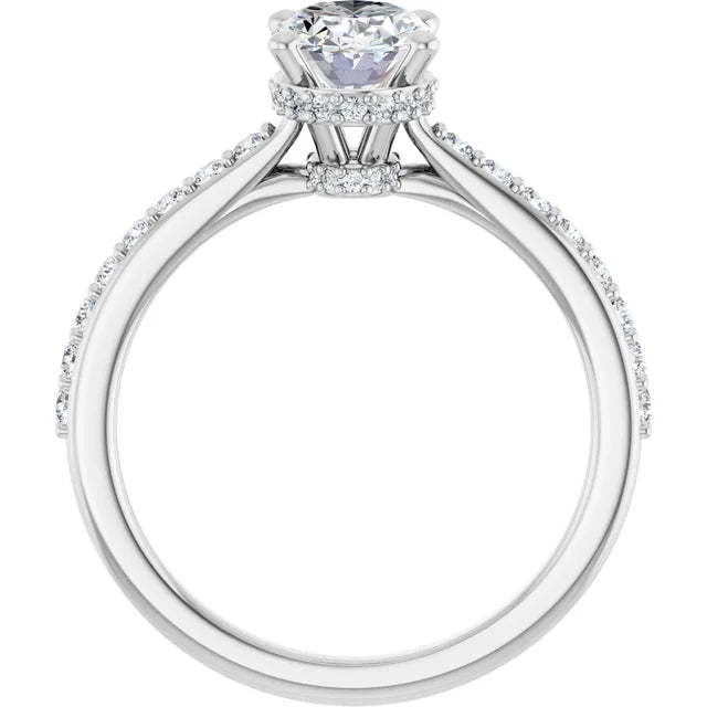 14K White Gold 1.33 CTW Oval Hidden Halo Diamond Engagement Ring
