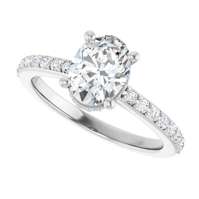 14K White Gold 1.33 CTW Oval Hidden Halo Diamond Engagement Ring